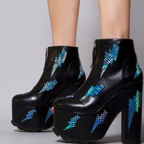 🖤 YRU Blue Lightning Platform Boots Size 6 - Picture 1 of 12